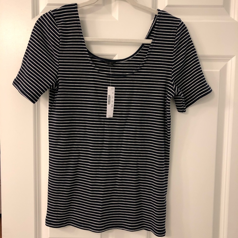 J. Crew Scoopneck Navy Striped Ribbed Top